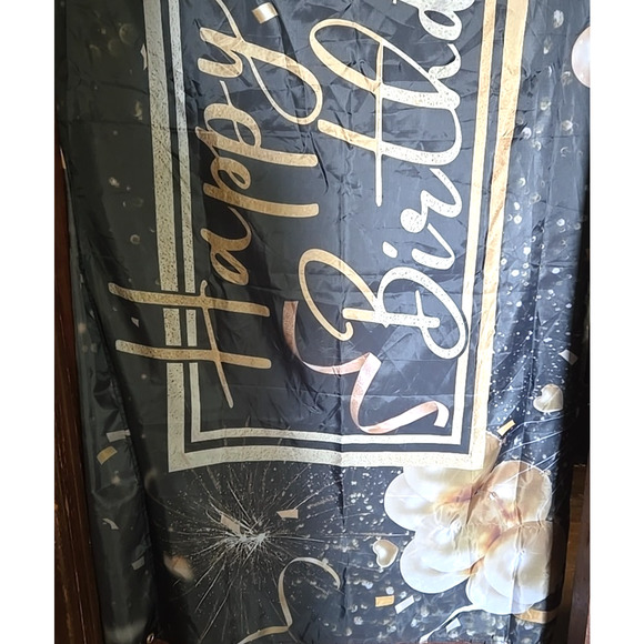 NEW Black Gold Happy Birthday Door Banner Backdrop Decoration Photo Grommet - Picture 4 of 8